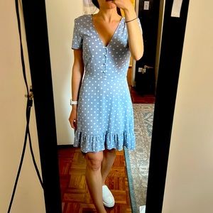 Blue & white polka dot babydoll dress